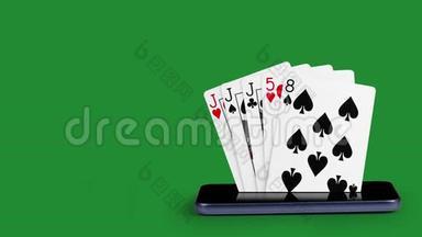 带扑克的智能手机，<strong>纸牌游戏</strong>